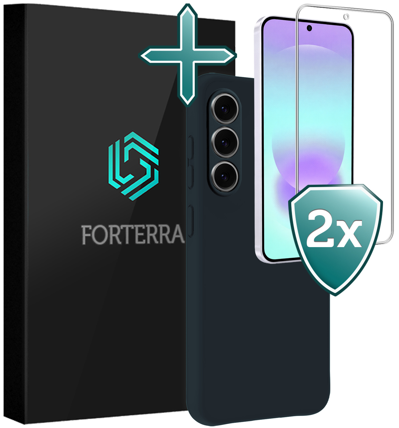 Forterra Forterra Samsung Galaxy A37 Hoesje Siliconen Met 2x Screenprotector - Donkerblauw