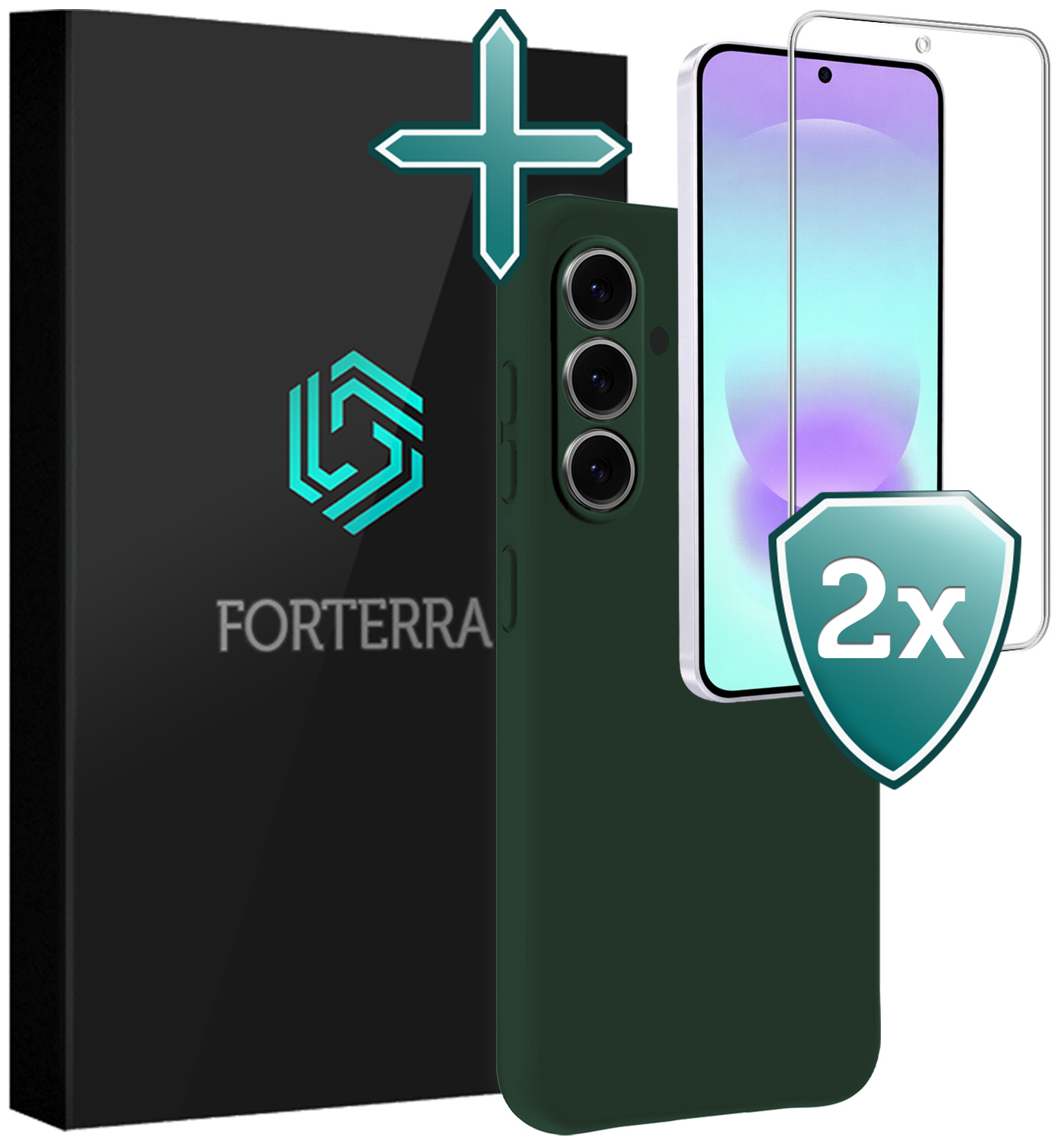 Forterra Forterra Samsung Galaxy A37 Hoesje Siliconen Met 2x Screenprotector - Donkergroen