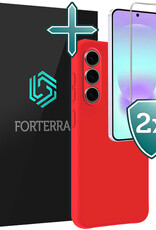 Forterra Forterra Samsung Galaxy A37 Hoesje Siliconen Met 2x Screenprotector - Rood
