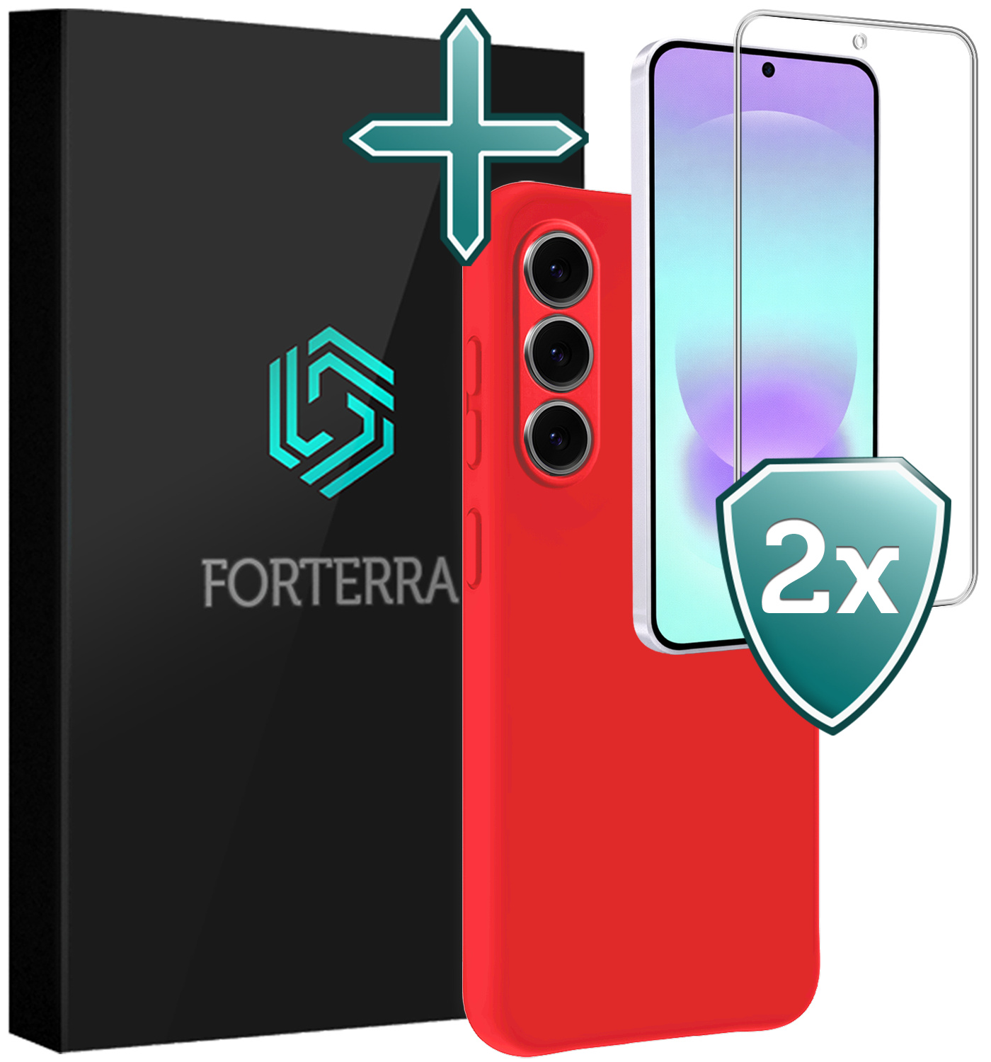 Forterra Forterra Samsung Galaxy A37 Hoesje Siliconen Met 2x Screenprotector - Rood