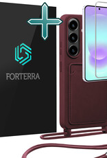 Forterra Forterra Samsung Galaxy A37 Hoesje Pashouder met Koord Met Screenprotector - Aubergine