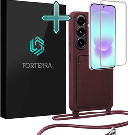 Forterra Forterra Samsung Galaxy A37 Hoesje Pashouder met Koord Met Screenprotector - Aubergine
