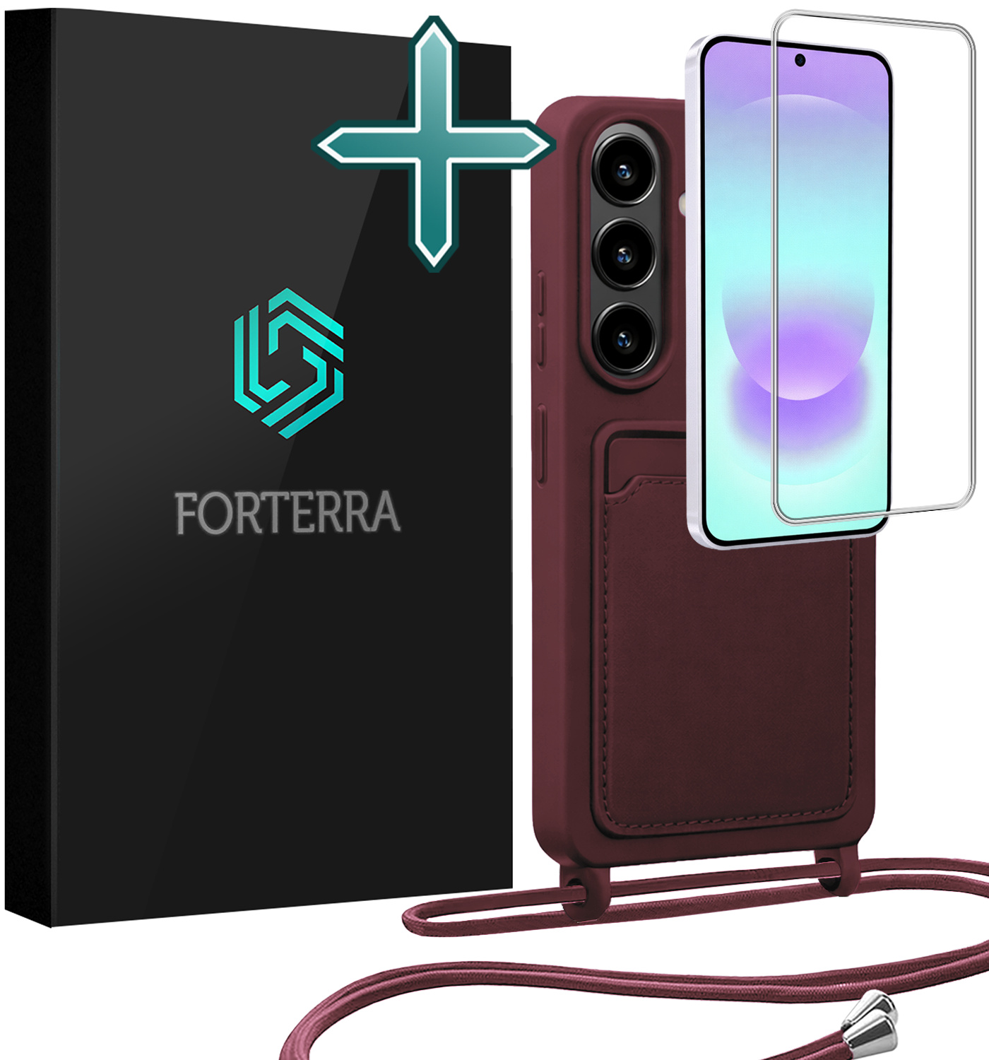 Forterra Forterra Samsung Galaxy A37 Hoesje Pashouder met Koord Met Screenprotector - Aubergine