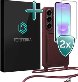 Forterra Forterra Samsung Galaxy A37 Hoesje Pashouder met Koord Met 2x Screenprotector - Aubergine