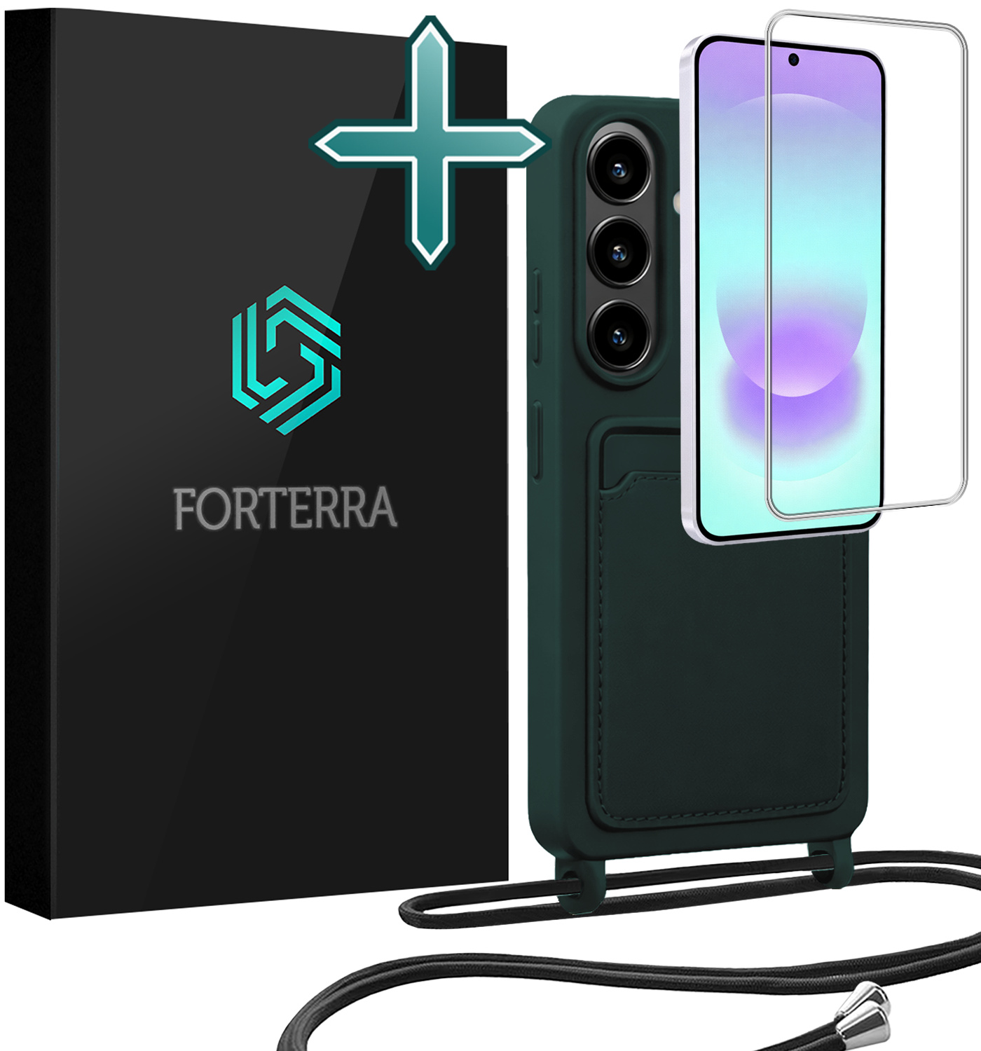 Forterra Forterra Samsung Galaxy A37 Hoesje Pashouder met Koord Met Screenprotector - Donkergroen