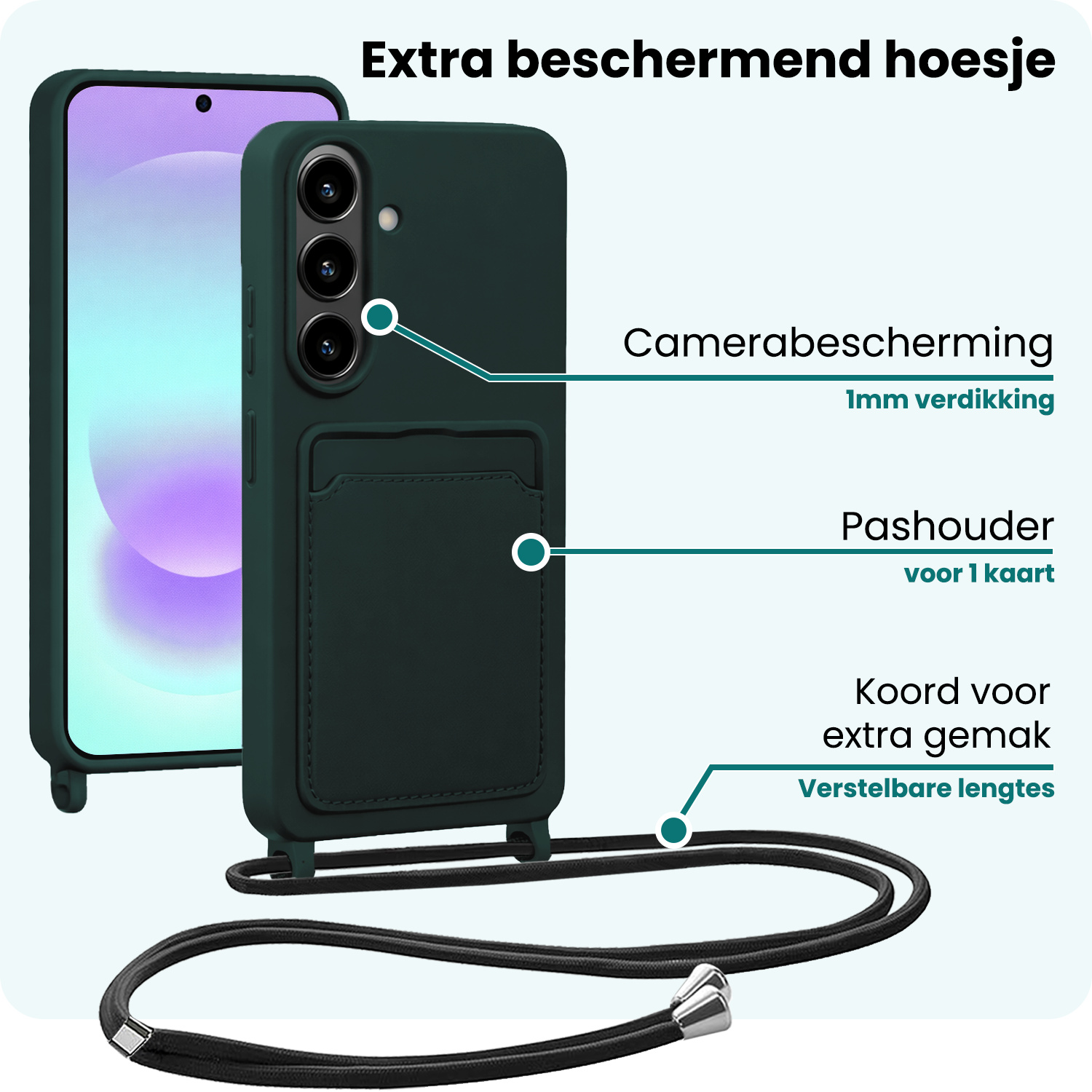 Forterra Forterra Samsung Galaxy A37 Hoesje Pashouder met Koord Met Screenprotector - Donkergroen