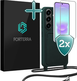 Forterra Forterra Samsung Galaxy A37 Hoesje Pashouder met Koord Met 2x Screenprotector - Donkergroen