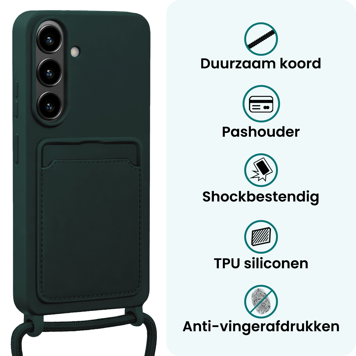 Forterra Forterra Samsung Galaxy A37 Hoesje Pashouder met Koord Met 2x Screenprotector - Donkergroen