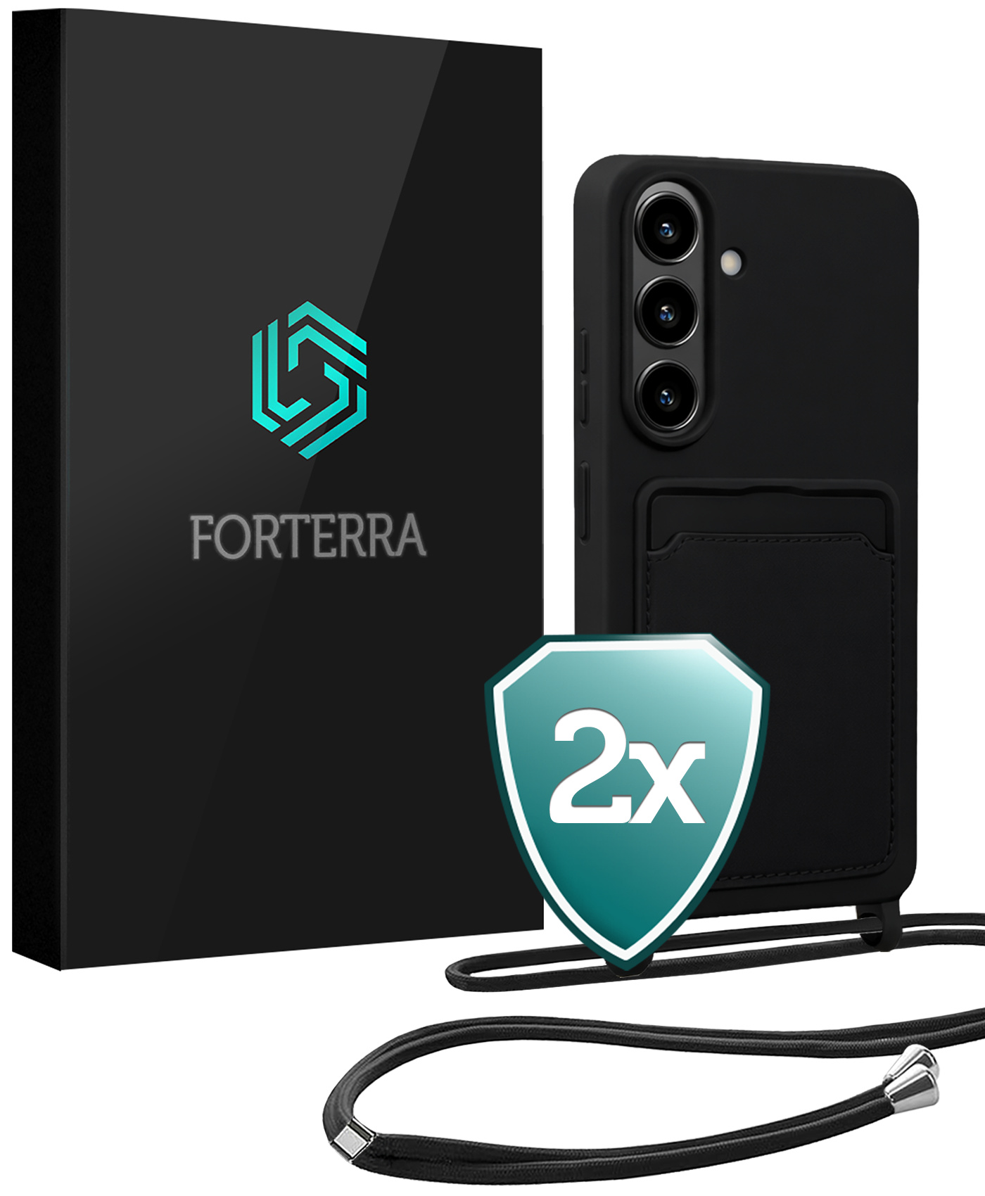 Forterra Forterra Samsung Galaxy A37 Hoesje Pashouder met Koord - Zwart - 2 PACK