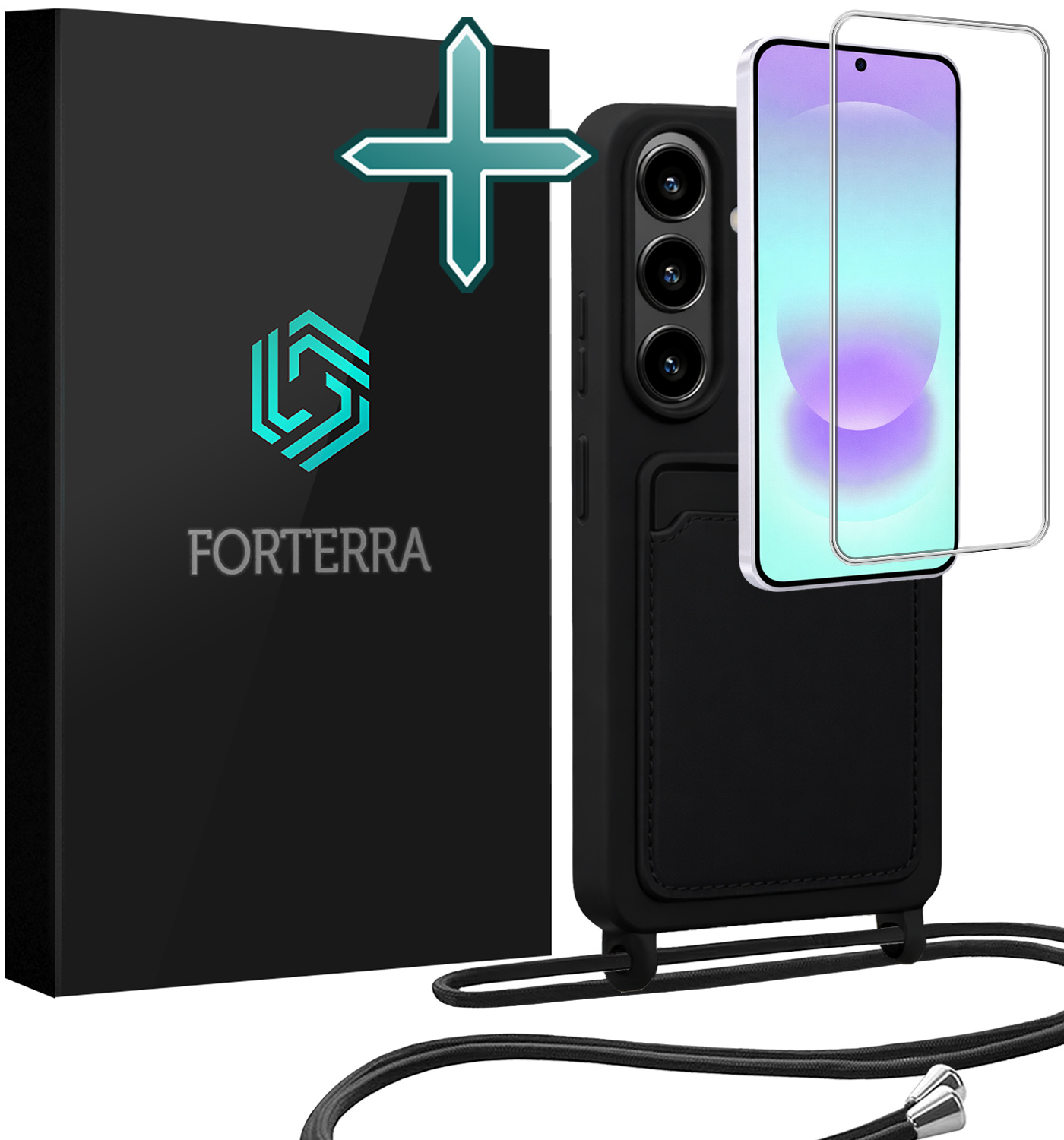 Forterra Forterra Samsung Galaxy A37 Hoesje Pashouder met Koord Met Screenprotector - Zwart