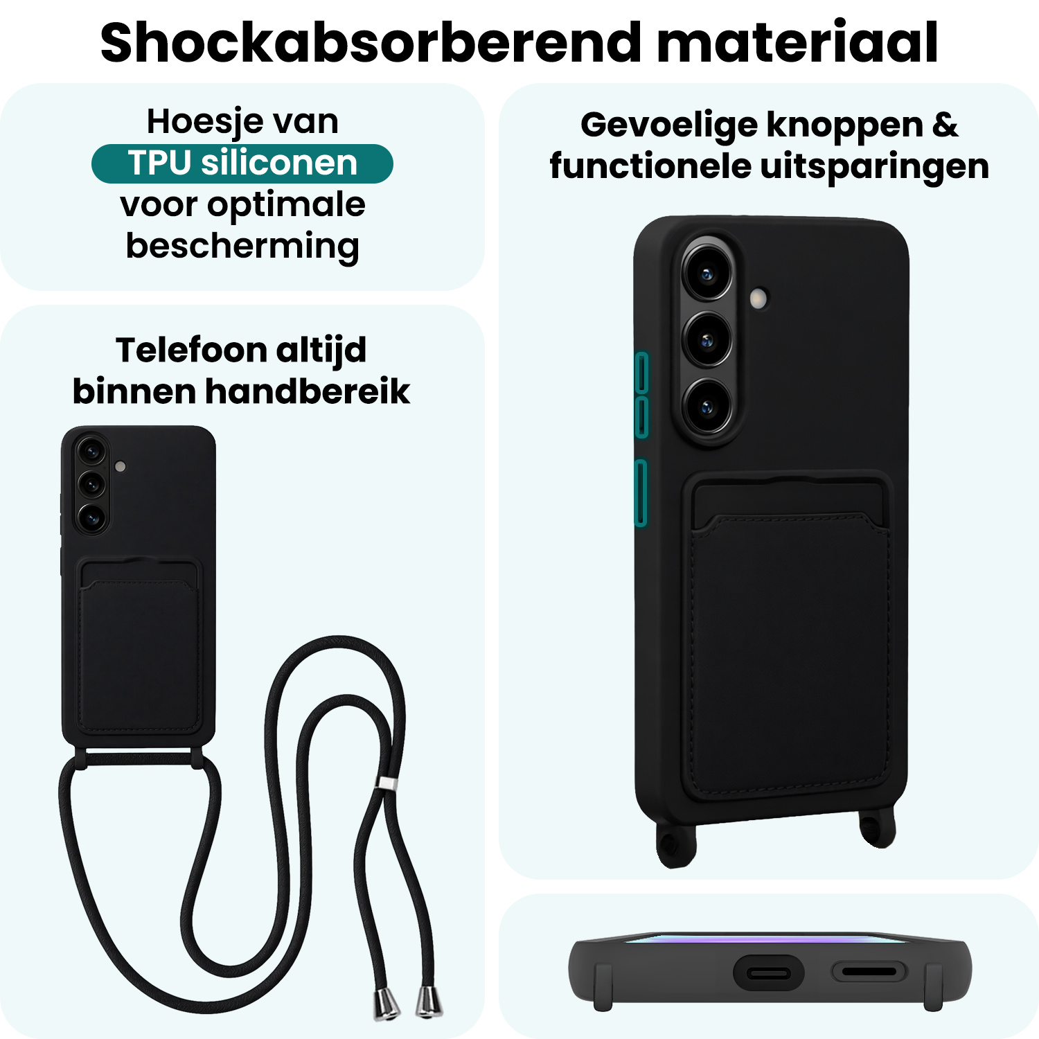 Forterra Forterra Samsung Galaxy A37 Hoesje Pashouder met Koord Met Screenprotector - Zwart