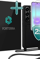 Forterra Forterra Samsung Galaxy A37 Hoesje Pashouder met Koord Met 2x Screenprotector - Zwart