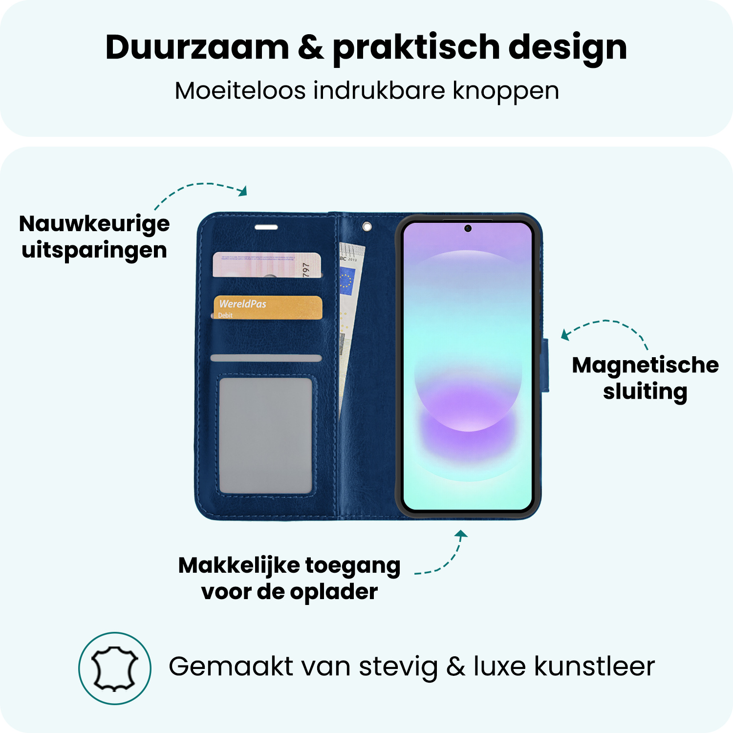 Forterra Forterra Samsung Galaxy A37 Hoesje Bookcase Met Screenprotector - Donkerblauw