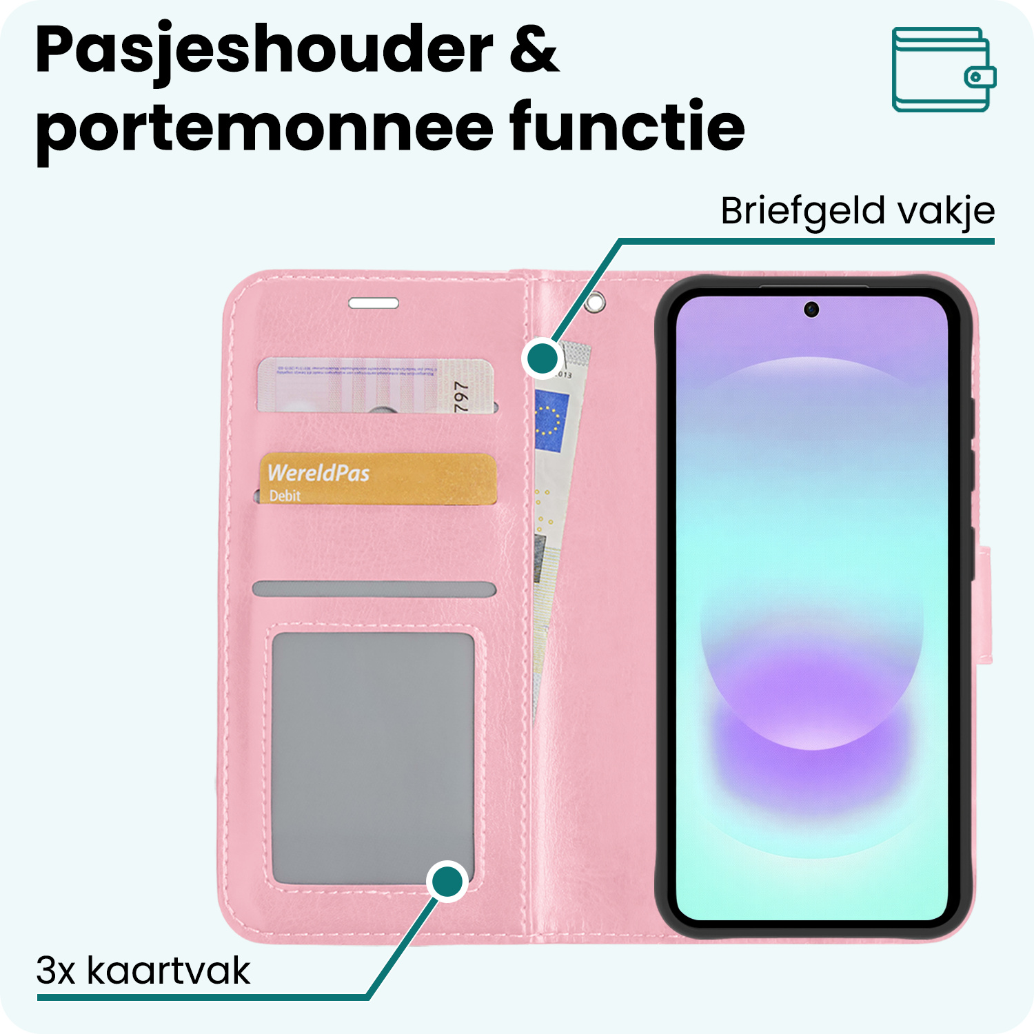Forterra Forterra Samsung Galaxy A37 Hoesje Bookcase Met Screenprotector - Lichtroze