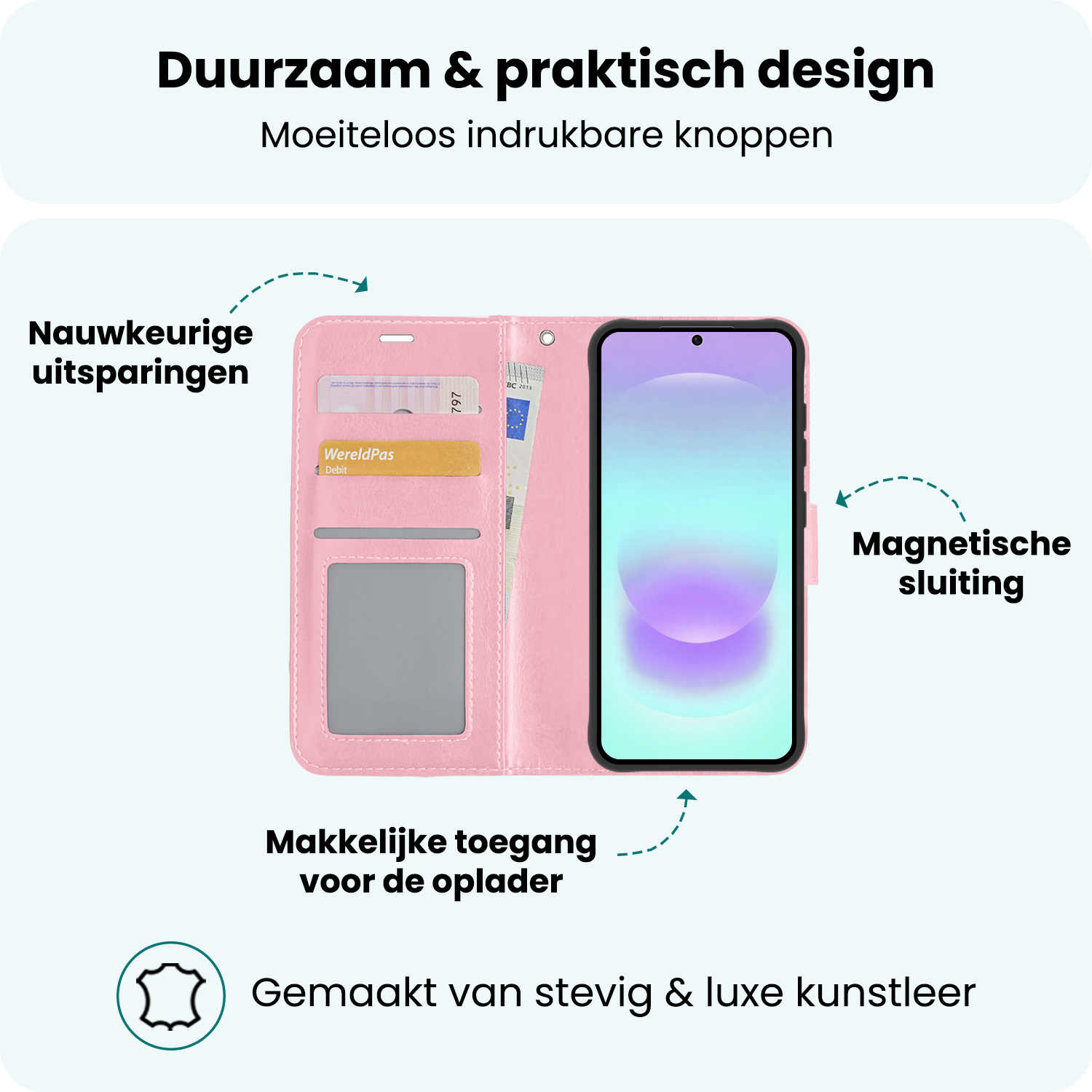 Forterra Forterra Samsung Galaxy A37 Hoesje Bookcase Met Screenprotector - Lichtroze