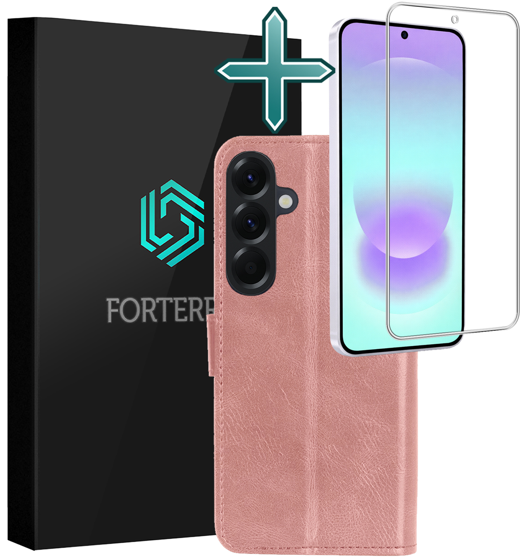 Forterra Forterra Samsung Galaxy A37 Hoesje Bookcase Met Screenprotector - Rose Goud