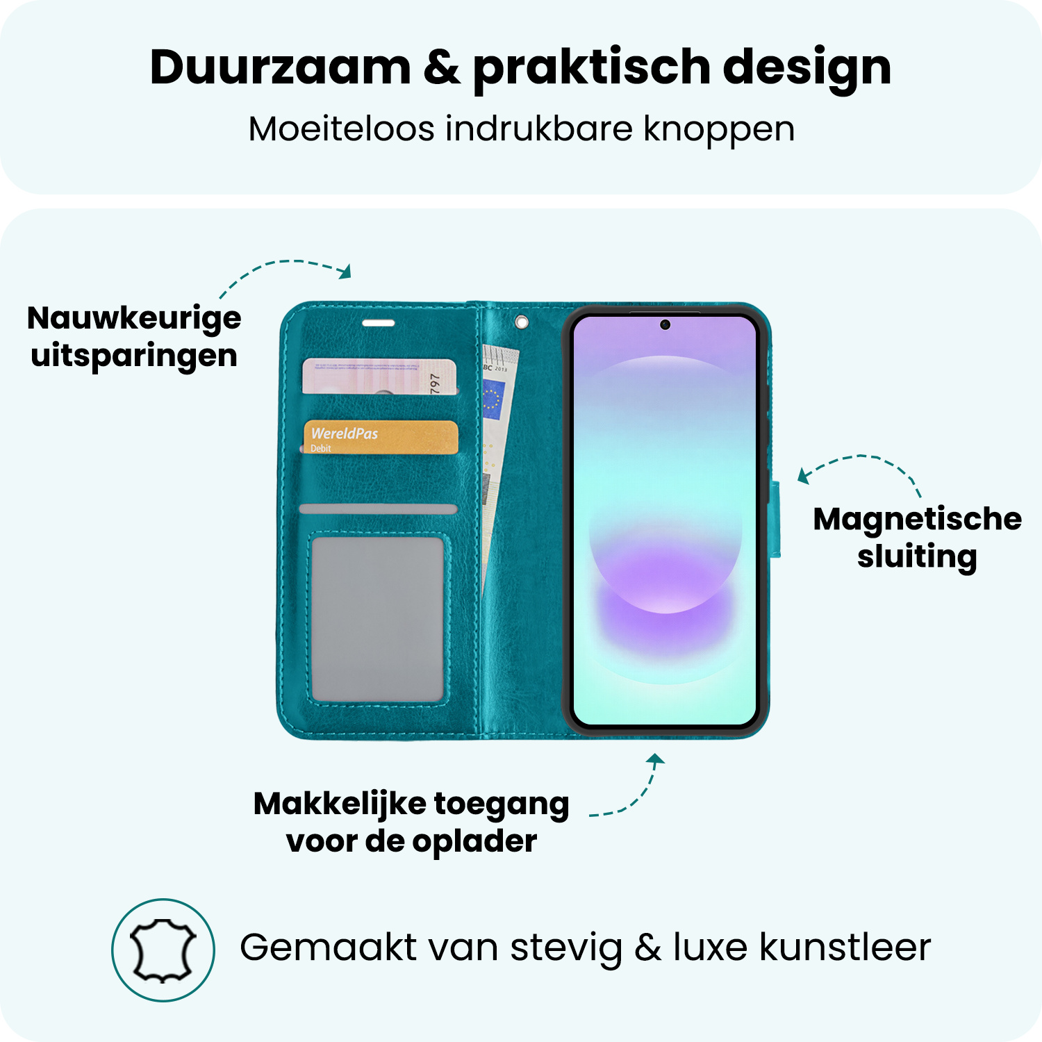 Forterra Forterra Samsung Galaxy A37 Hoesje Bookcase Met Screenprotector - Turquoise