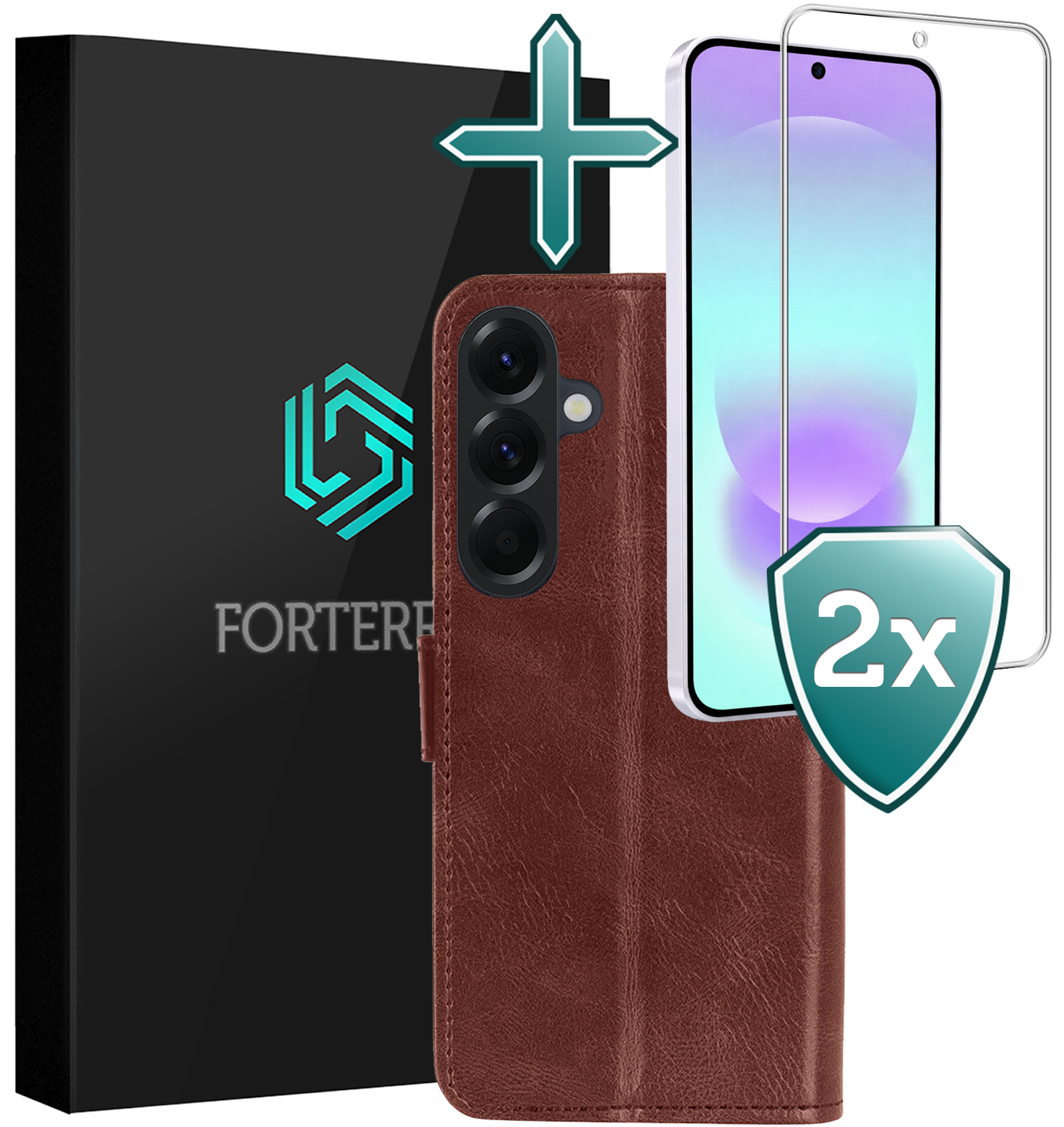 Forterra Forterra Samsung Galaxy A37 Hoesje Bookcase Met 2x Screenprotector - Bruin