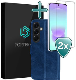 Forterra Forterra Samsung Galaxy A37 Hoesje Bookcase Met 2x Screenprotector - Donkerblauw