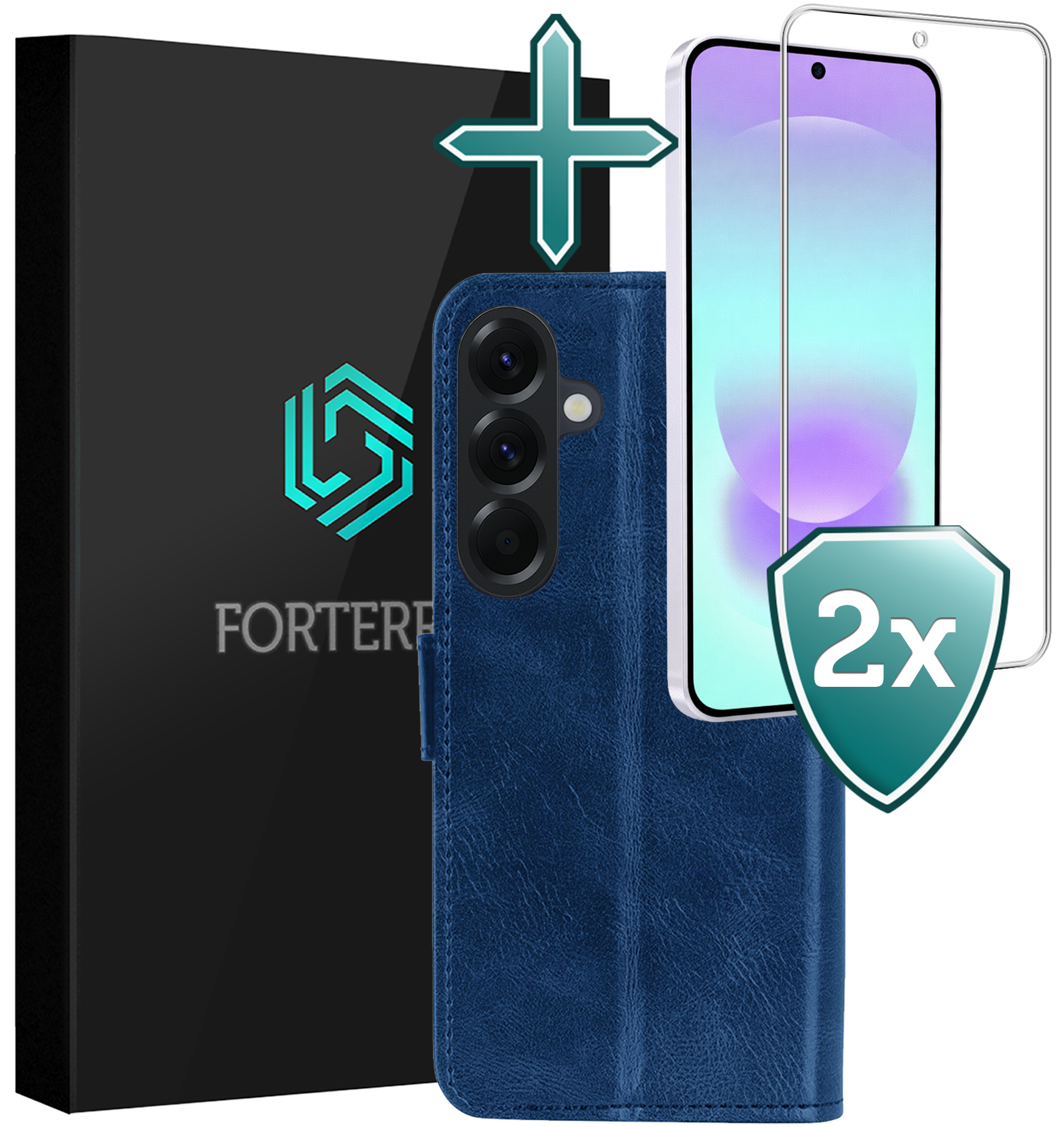 Forterra Forterra Samsung Galaxy A37 Hoesje Bookcase Met 2x Screenprotector - Donkerblauw