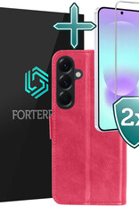 Forterra Forterra Samsung Galaxy A37 Hoesje Bookcase Met 2x Screenprotector - Donkerroze
