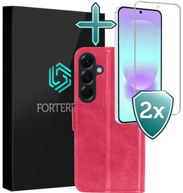 Forterra Forterra Samsung Galaxy A37 Hoesje Bookcase Met 2x Screenprotector - Donkerroze