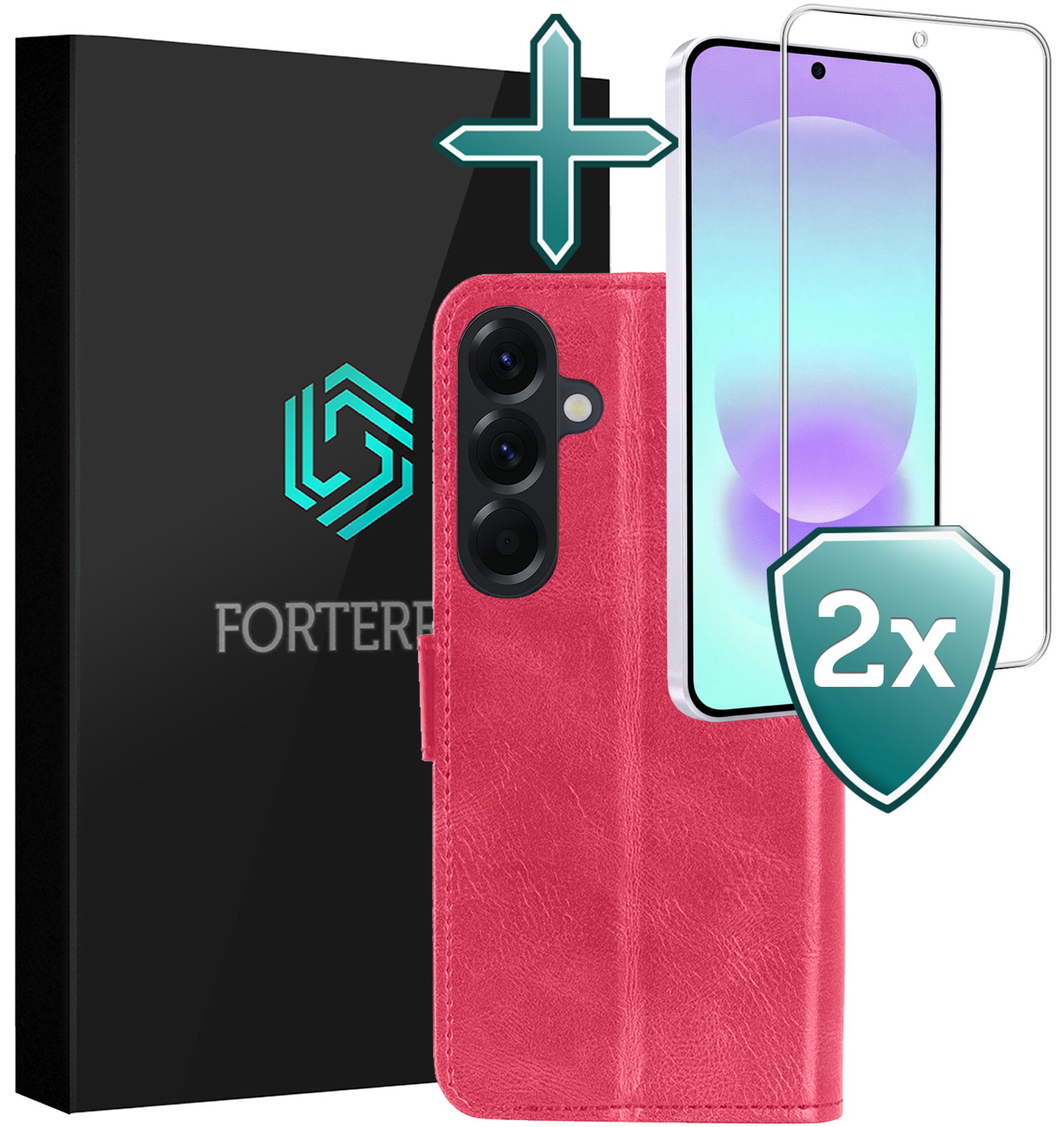 Forterra Forterra Samsung Galaxy A37 Hoesje Bookcase Met 2x Screenprotector - Donkerroze