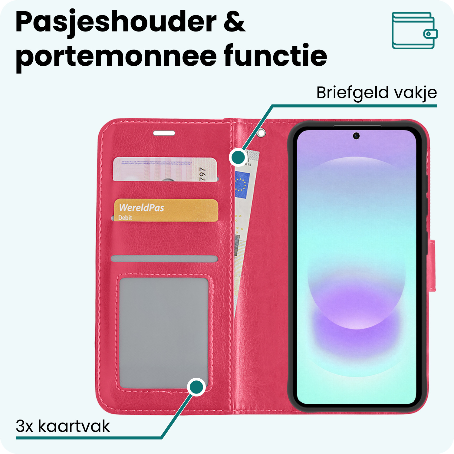 Forterra Forterra Samsung Galaxy A37 Hoesje Bookcase Met 2x Screenprotector - Donkerroze
