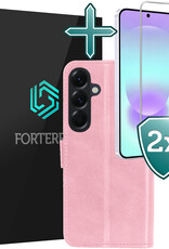Forterra Forterra Samsung Galaxy A37 Hoesje Bookcase Met 2x Screenprotector - Lichtroze
