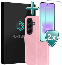 Forterra Forterra Samsung Galaxy A37 Hoesje Bookcase Met 2x Screenprotector - Lichtroze