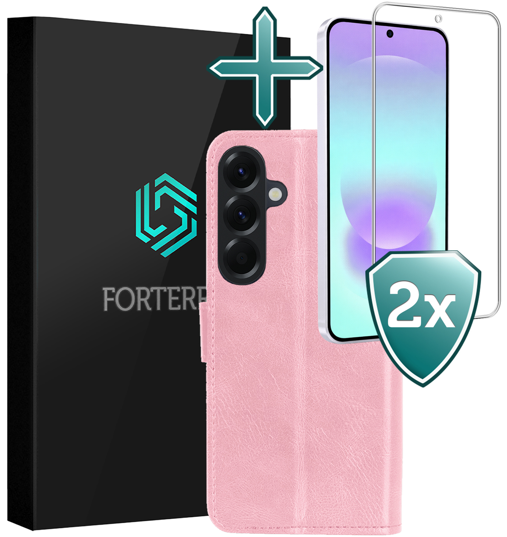 Forterra Forterra Samsung Galaxy A37 Hoesje Bookcase Met 2x Screenprotector - Lichtroze