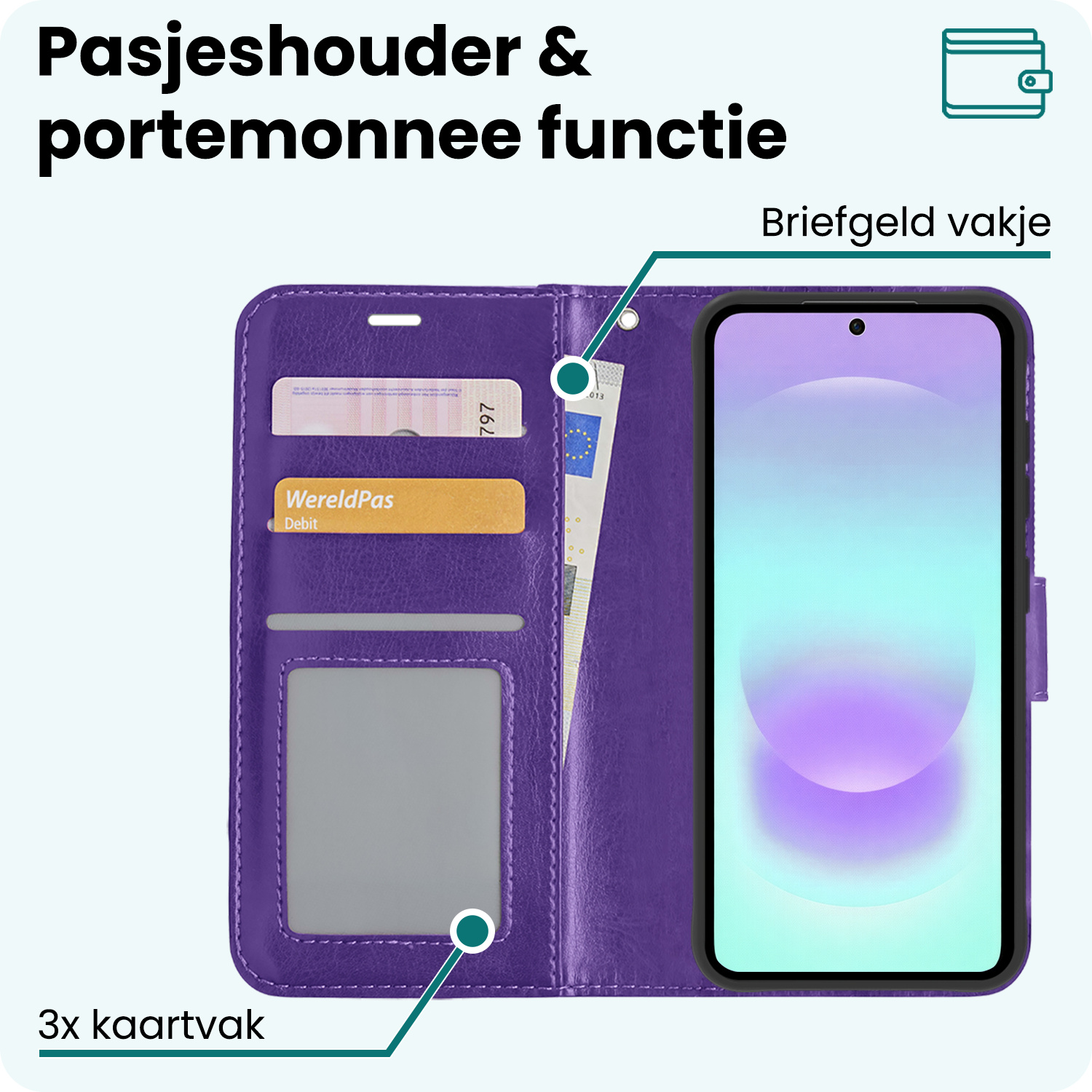 Forterra Forterra Samsung Galaxy A37 Hoesje Bookcase Met 2x Screenprotector - Paars