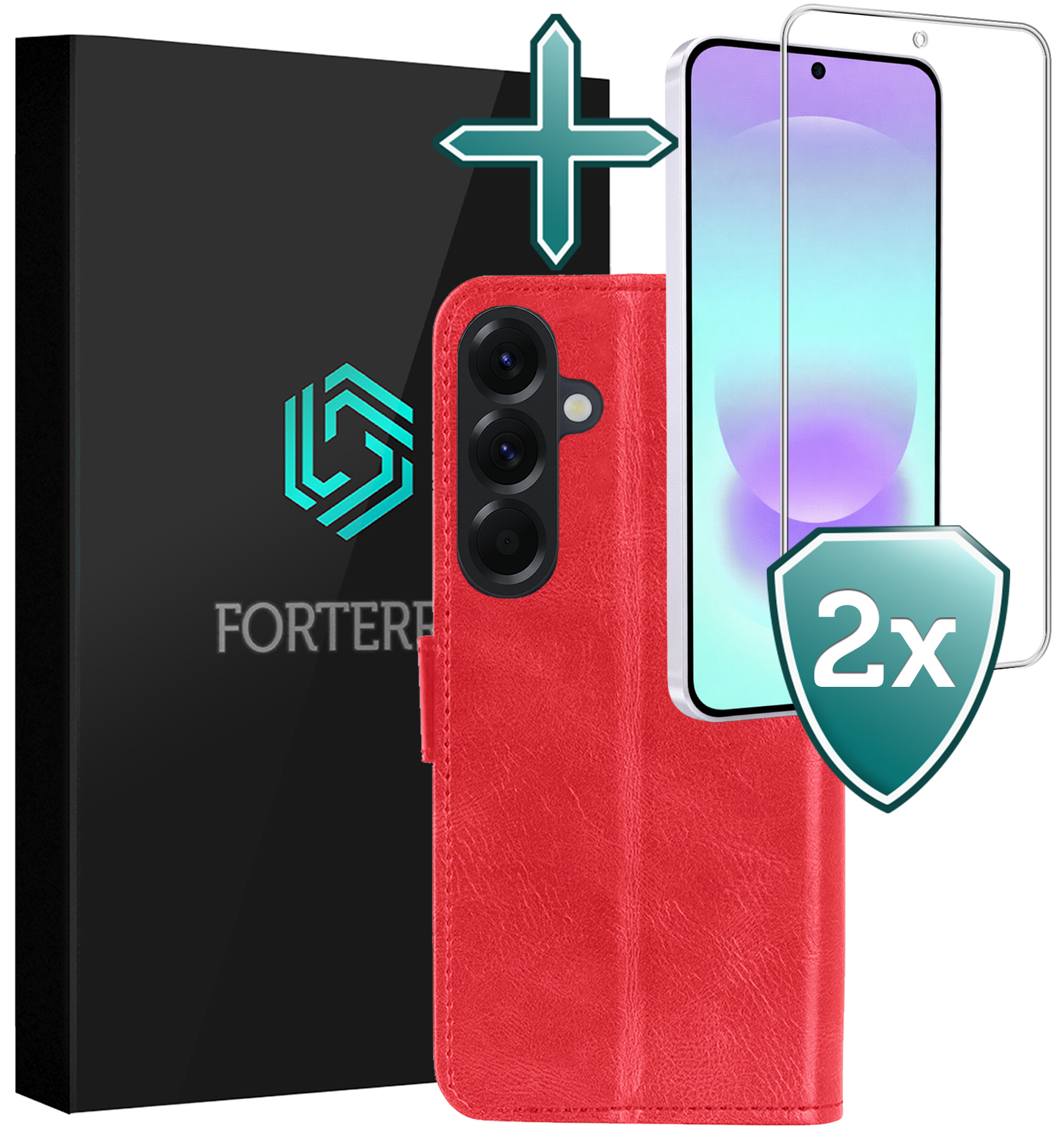 Forterra Forterra Samsung Galaxy A37 Hoesje Bookcase Met 2x Screenprotector - Rood