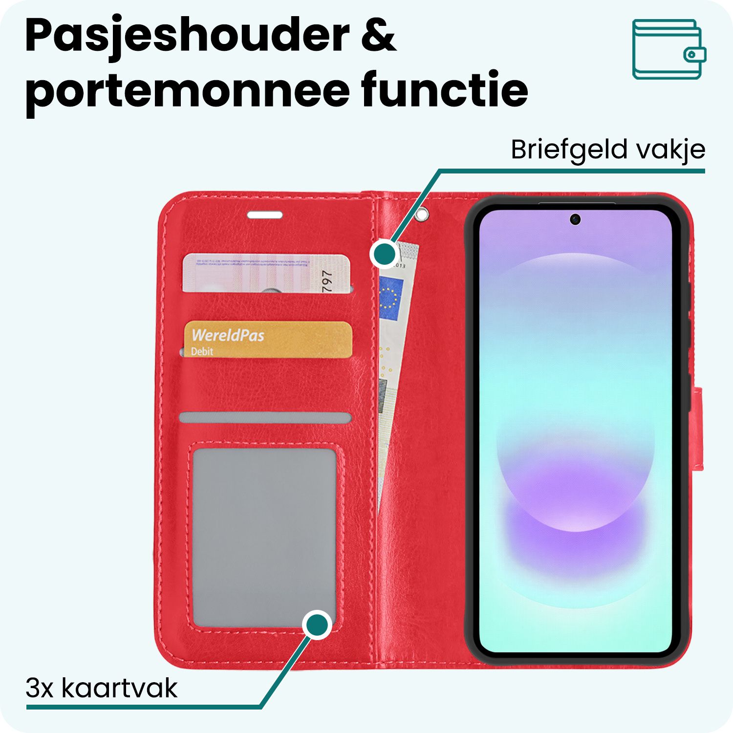 Forterra Forterra Samsung Galaxy A37 Hoesje Bookcase Met 2x Screenprotector - Rood