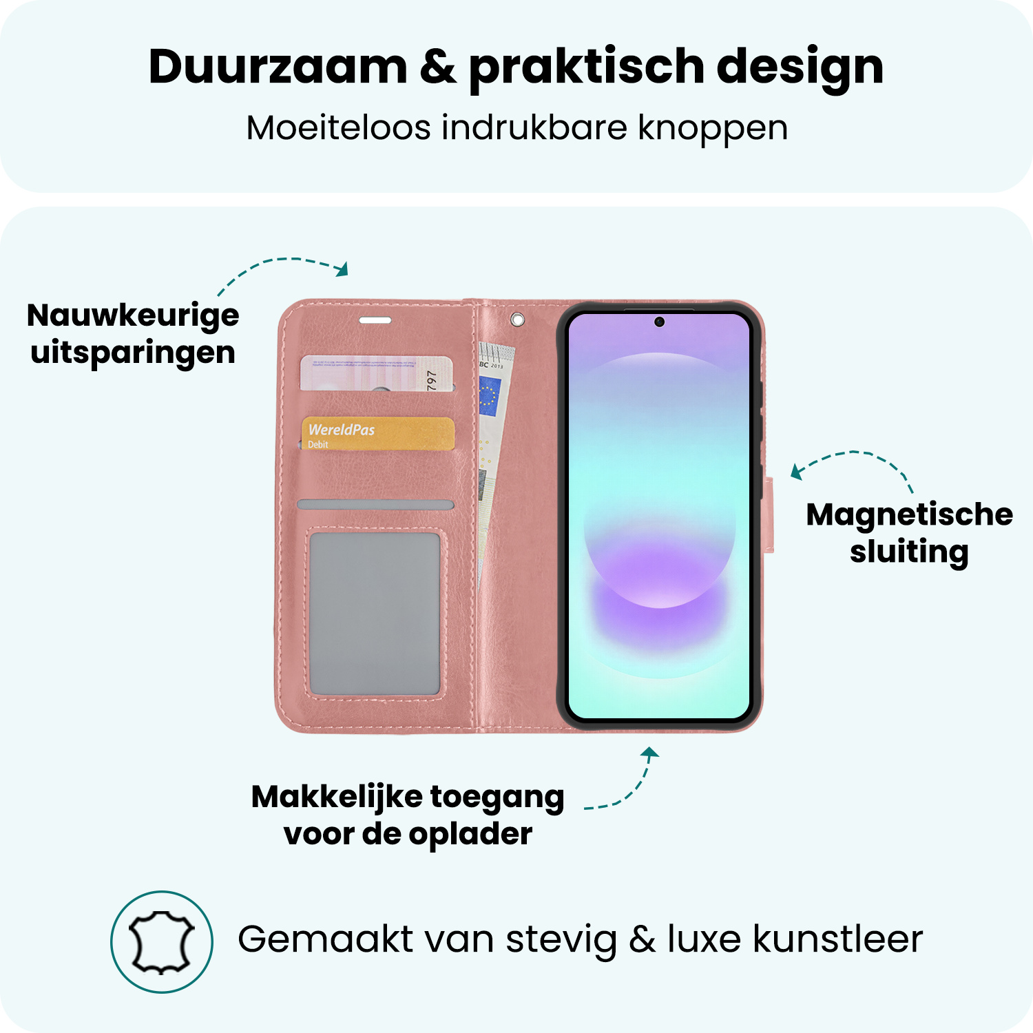 Forterra Forterra Samsung Galaxy A37 Hoesje Bookcase Met 2x Screenprotector - Rose Goud