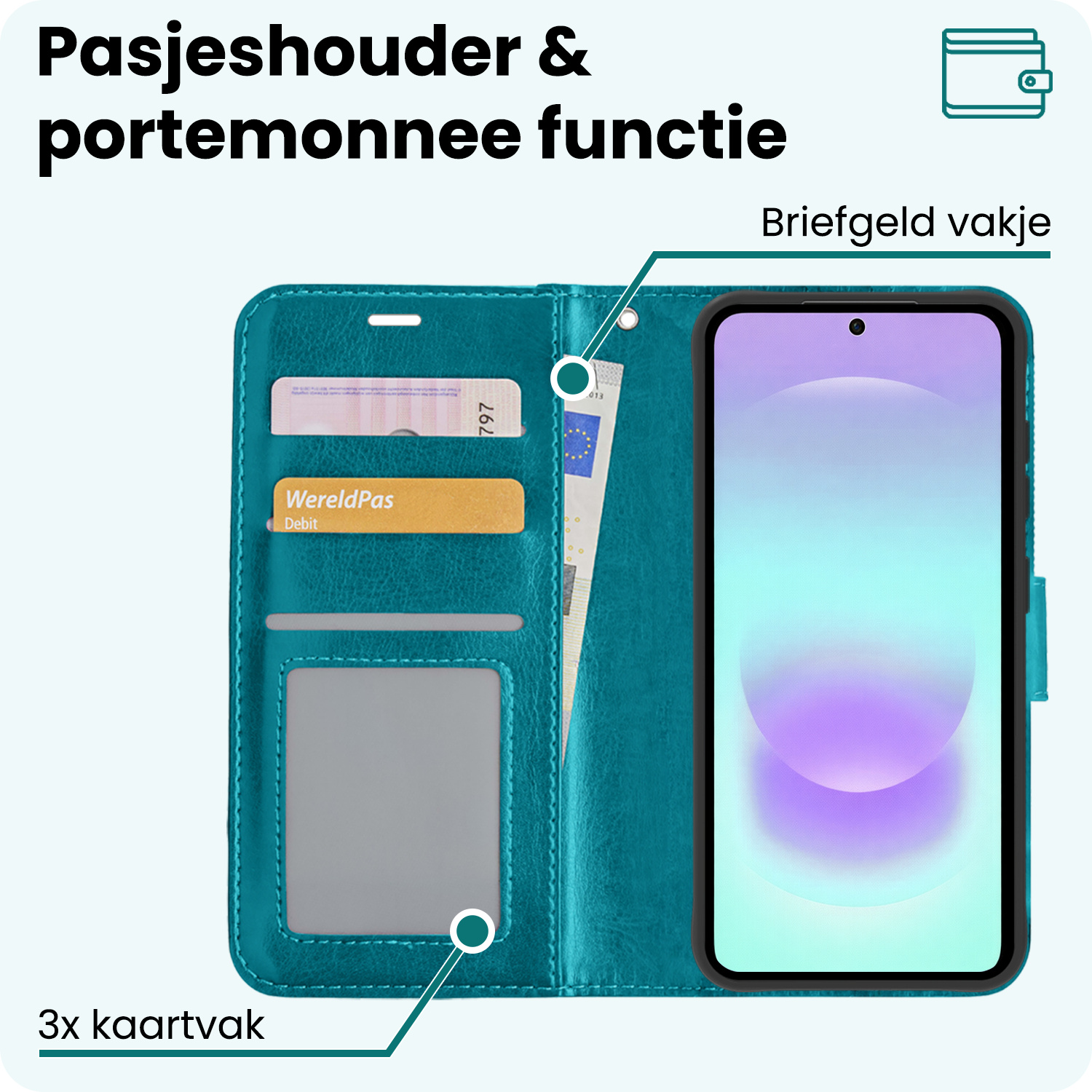 Forterra Forterra Samsung Galaxy A37 Hoesje Bookcase Met 2x Screenprotector - Turquoise