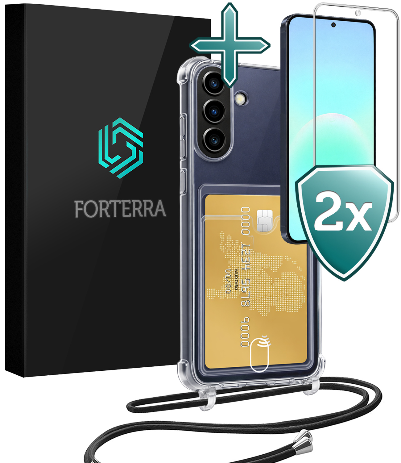 Forterra Forterra Samsung Galaxy A57 Hoesje Pashouder met Koord Met 2x Screenprotector