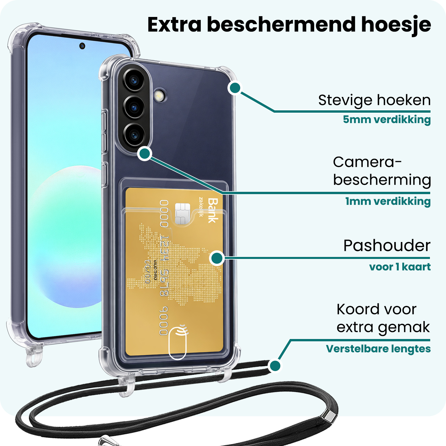 Forterra Forterra Samsung Galaxy A57 Hoesje Pashouder met Koord Met 2x Screenprotector