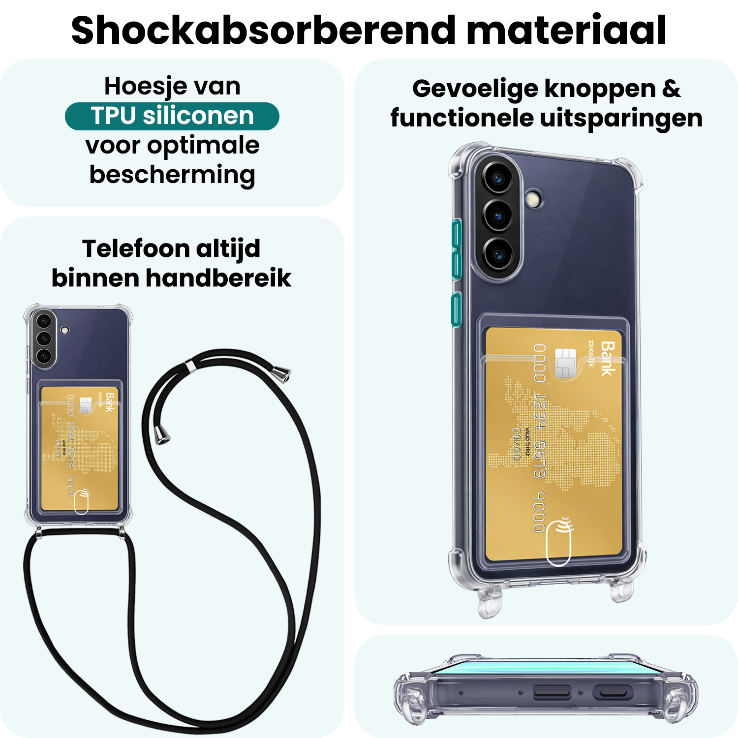 Forterra Forterra Samsung Galaxy A57 Hoesje Pashouder met Koord Met 2x Screenprotector