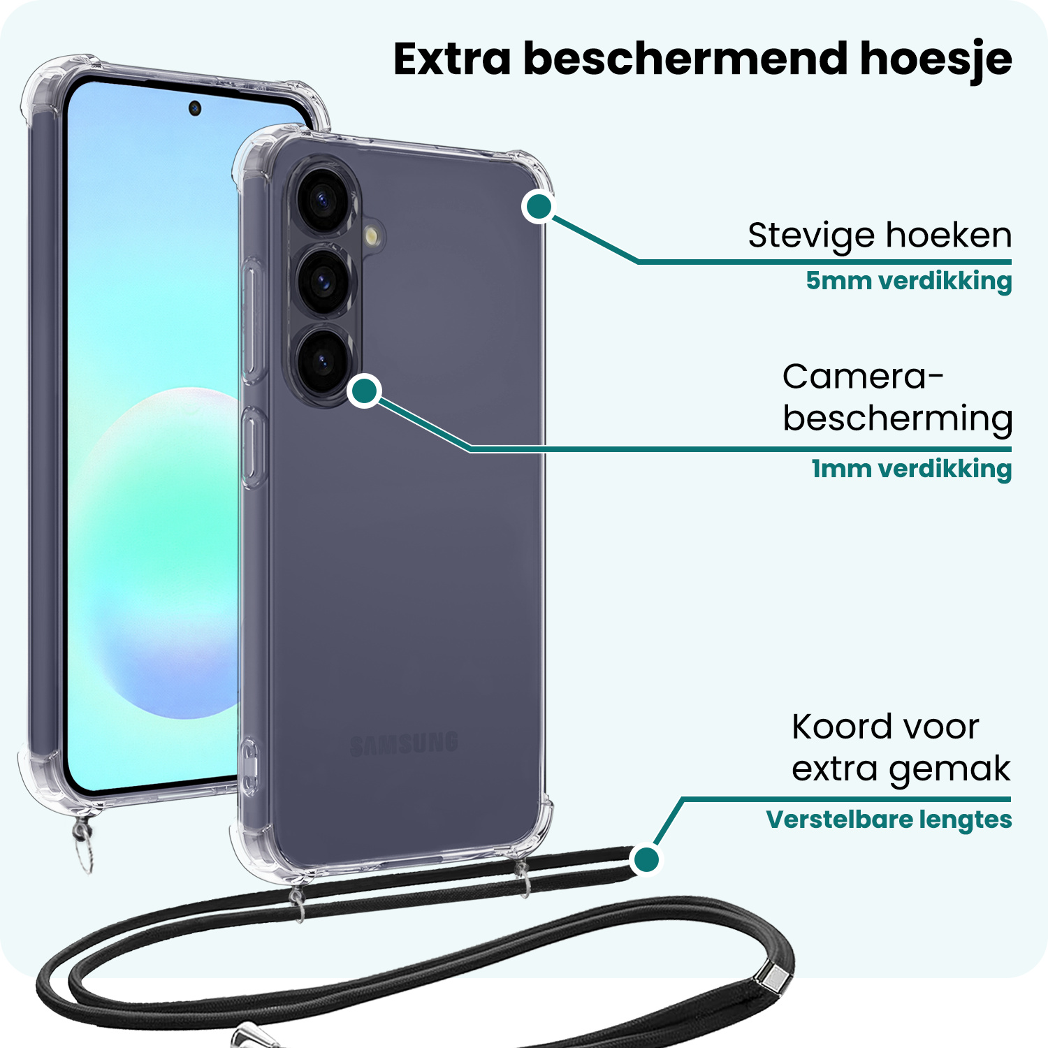 Forterra Forterra Samsung Galaxy A57 Hoesje Transparant Shockproof Met Zwart Koord