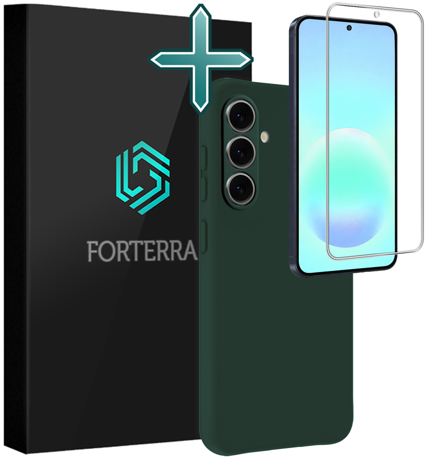 Forterra Forterra Samsung Galaxy A57 Hoesje Siliconen Met Screenprotector - Donkergroen