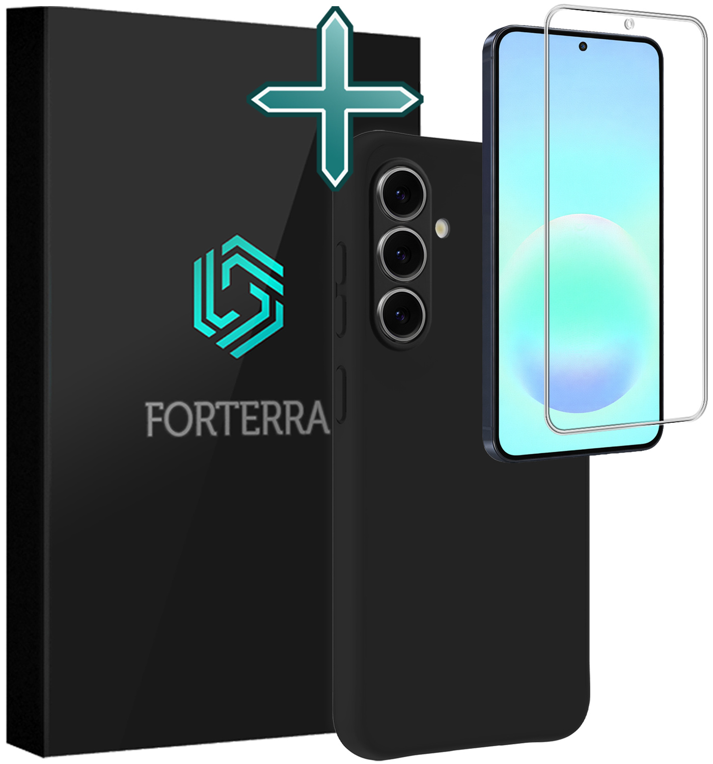 Forterra Forterra Samsung Galaxy A57 Hoesje Siliconen Met Screenprotector - Zwart