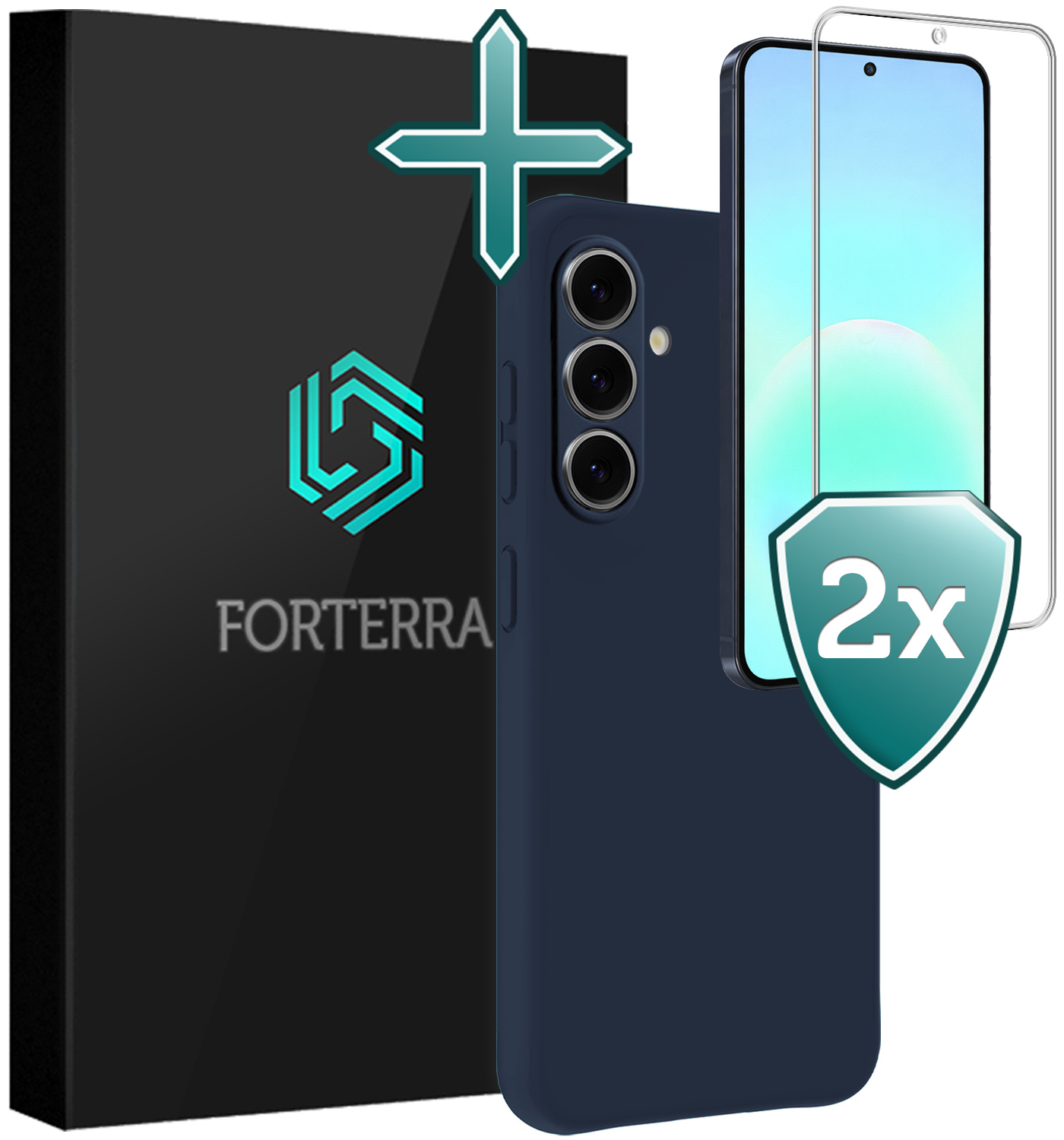 Forterra Forterra Samsung Galaxy A57 Hoesje Siliconen Met 2x Screenprotector - Donkerblauw