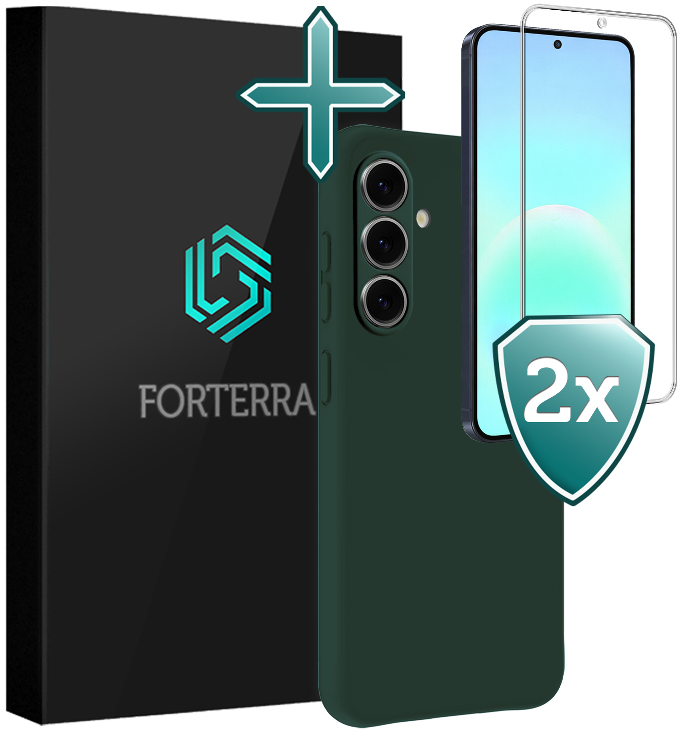 Forterra Forterra Samsung Galaxy A57 Hoesje Siliconen Met 2x Screenprotector - Donkergroen