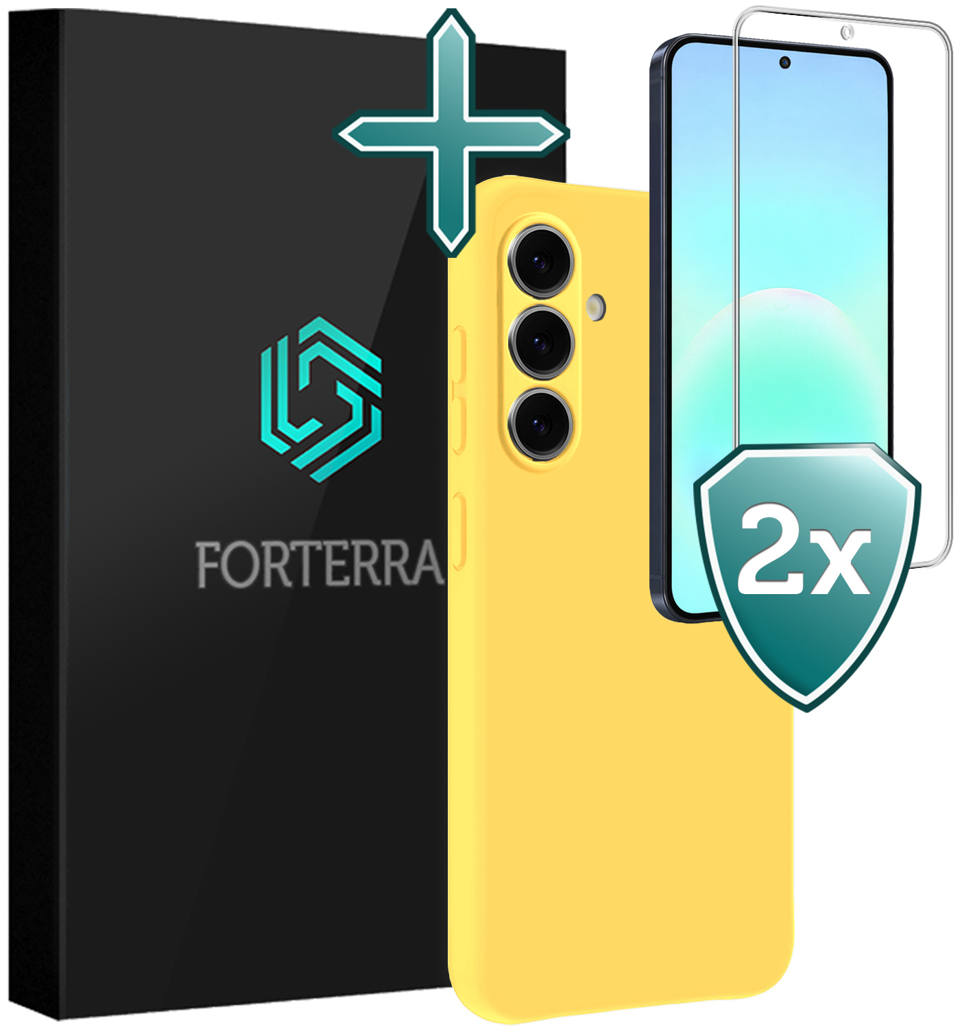 Forterra Forterra Samsung Galaxy A57 Hoesje Siliconen Met 2x Screenprotector - Geel