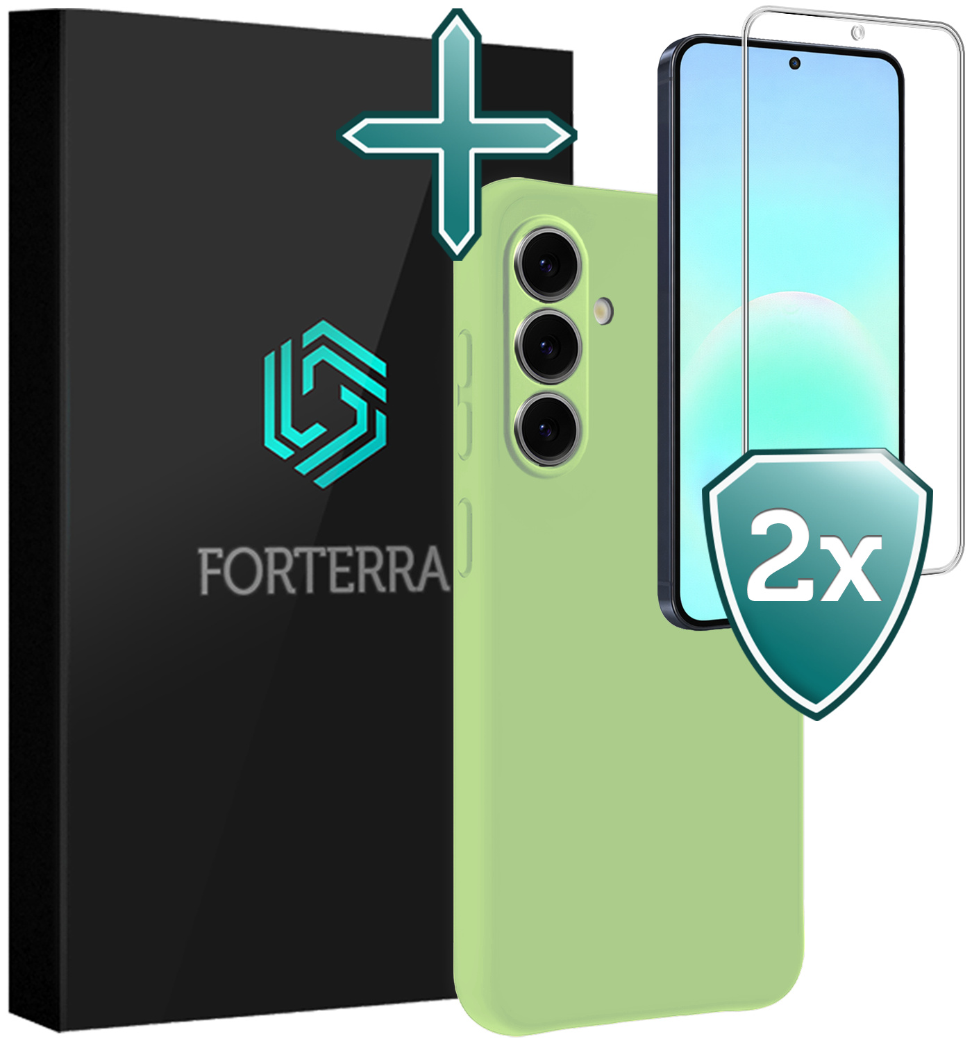 Forterra Forterra Samsung Galaxy A57 Hoesje Siliconen Met 2x Screenprotector - Groen