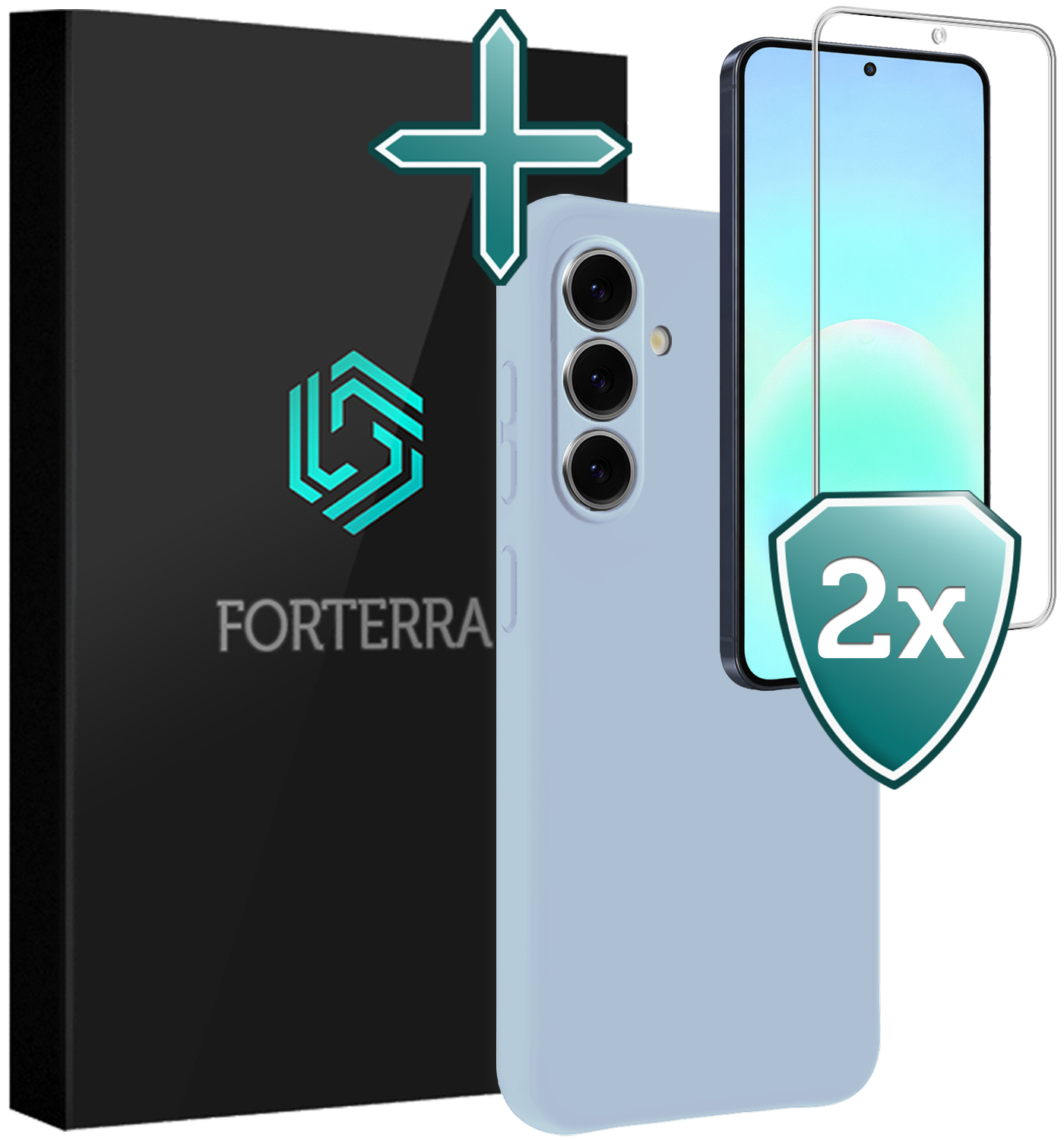 Forterra Forterra Samsung Galaxy A57 Hoesje Siliconen Met 2x Screenprotector - Lichtblauw