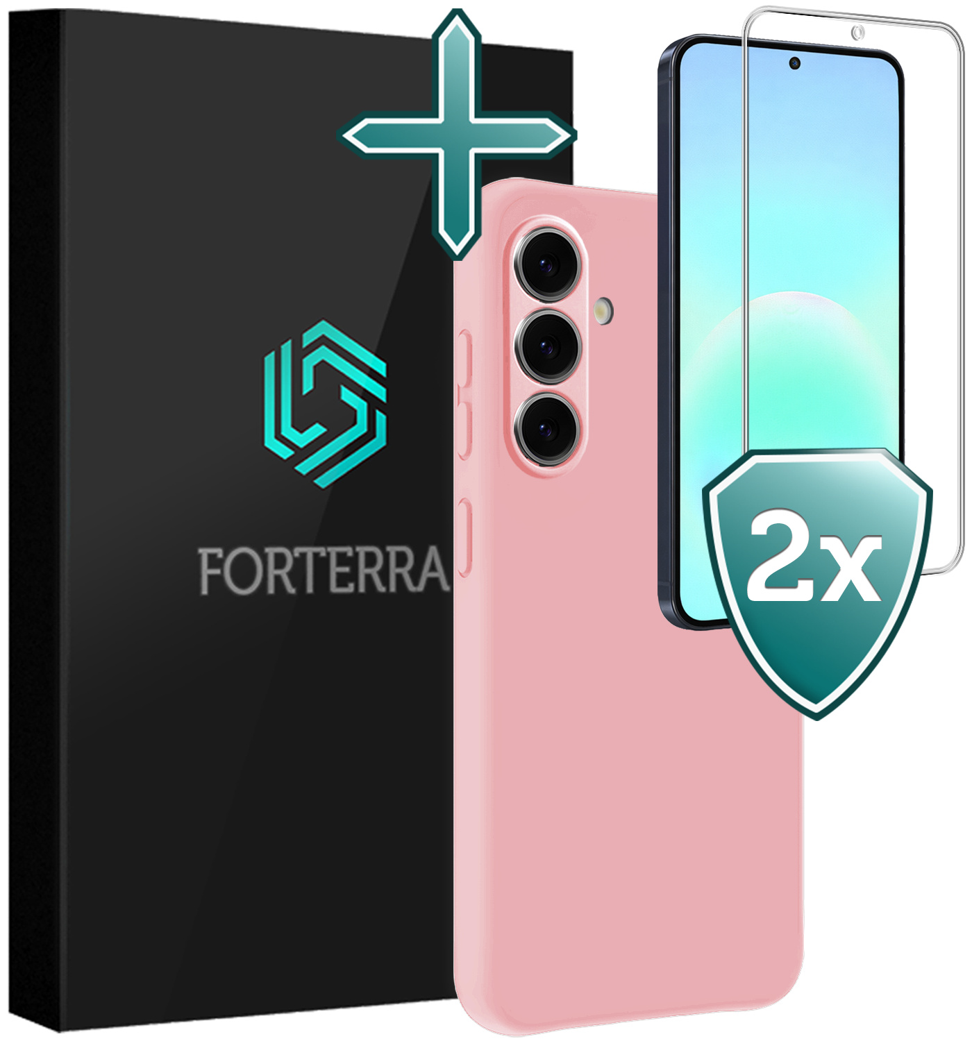 Forterra Forterra Samsung Galaxy A57 Hoesje Siliconen Met 2x Screenprotector - Lichtroze