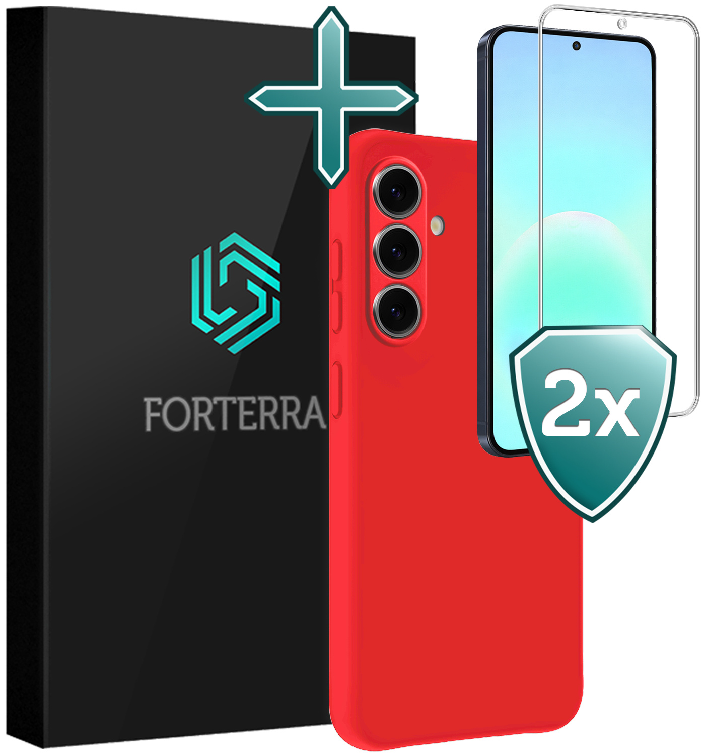 Forterra Forterra Samsung Galaxy A57 Hoesje Siliconen Met 2x Screenprotector - Rood