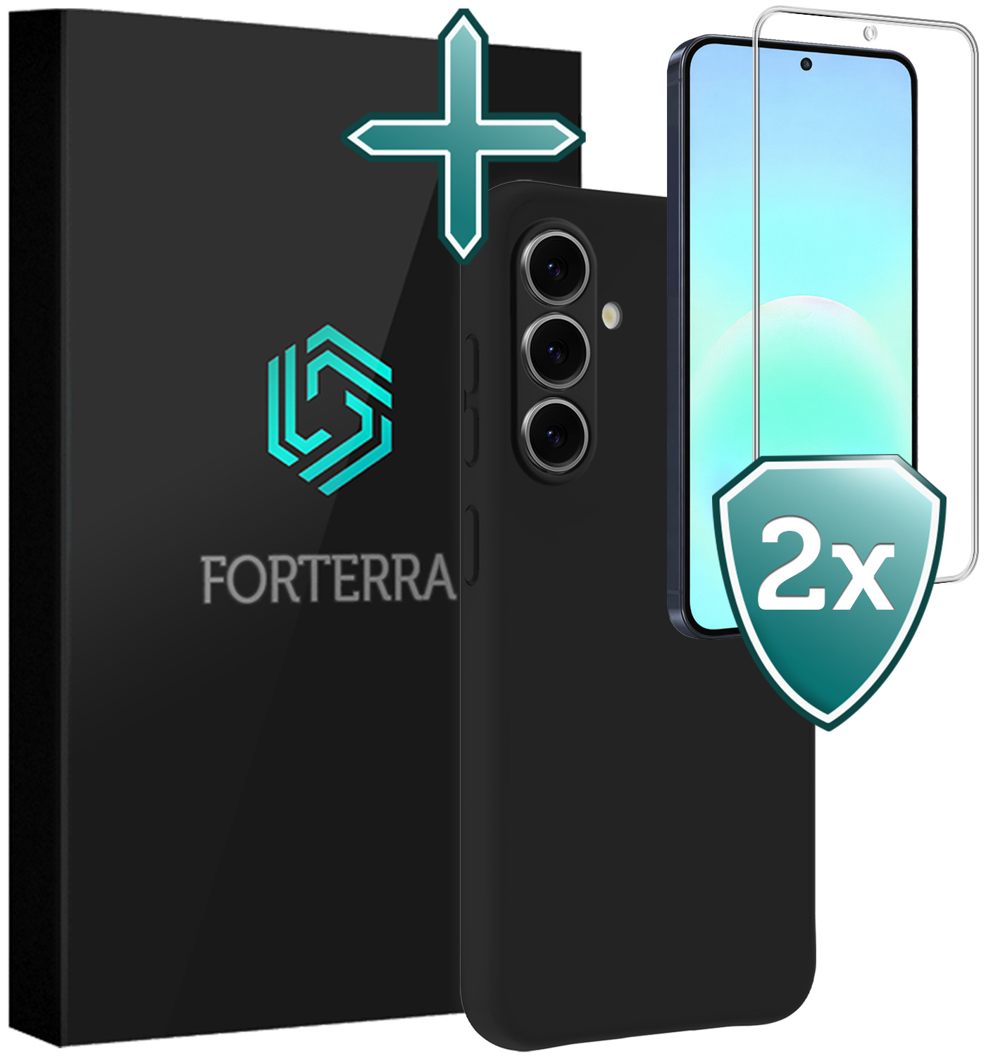 Forterra Forterra Samsung Galaxy A57 Hoesje Siliconen Met 2x Screenprotector - Zwart